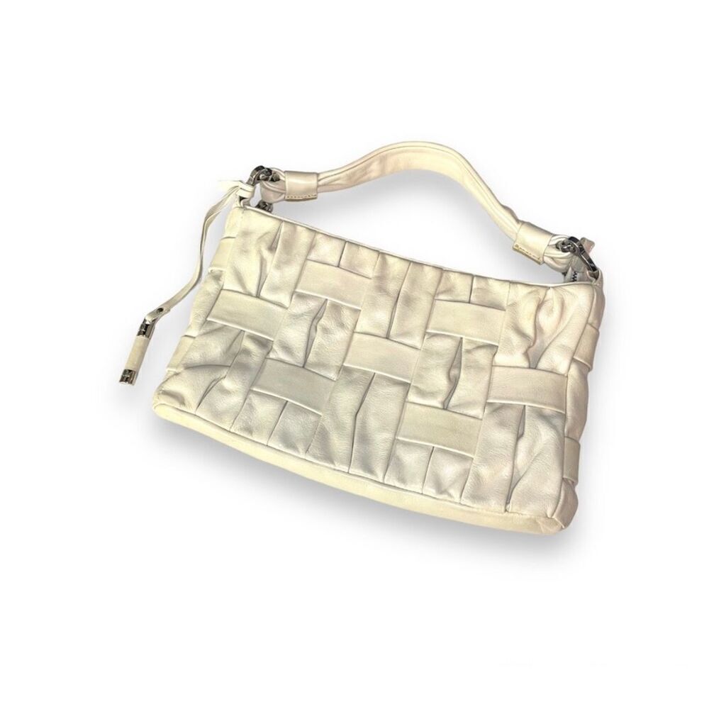 Arcadia Leather Weave Shoulder Bag Cream